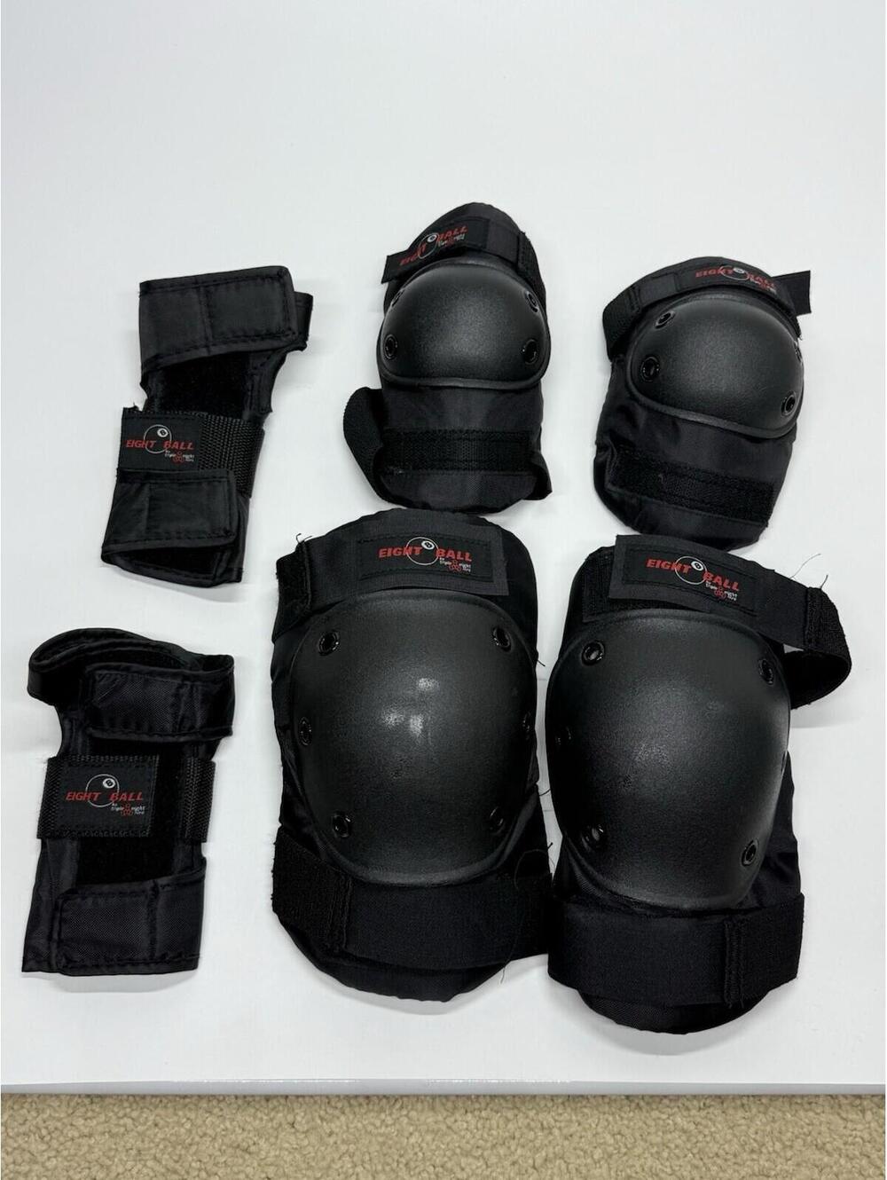 Eight Ball Triple Pad Set Knee Elbow Wrist Guards Protective Gear Black 8+